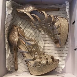 Aldo’s Loveade Gold Glitter Strappy Heel - Size 7